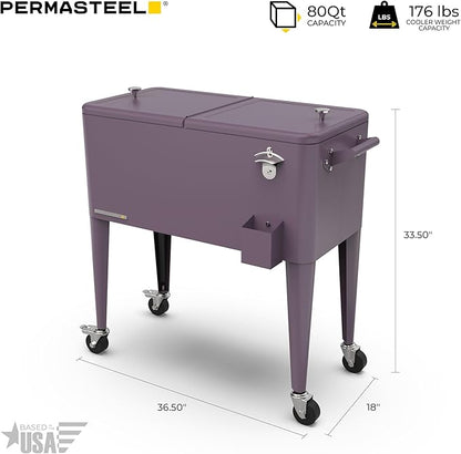 Permasteel 80 Quart Party Cooler, Rolling Ice Chest with Wheels and Handles for Indoor Outdoor Patio
