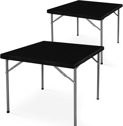 LUSHVIDA 2 Packs Vinyl Card Tablecloth with Flannel Backing 24x24 inch - Waterproof Plastic Cover for Picnic Nightstand End Bedside Table, Small Square Folding Table with Elastic Corners, Black