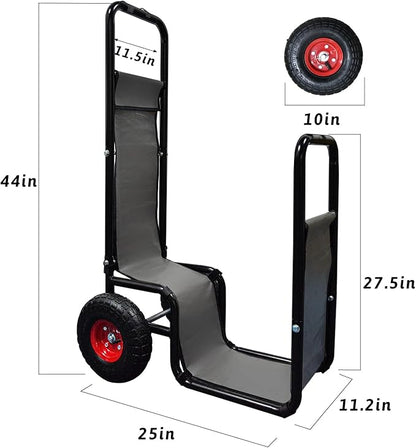 Kapler Firewood Cart with Wheels - Heavy Duty Steel Dolly Hauler - 250 LB Capacity & 600D Oxford Cloth for Indoor Outdoor Fireplace Fire Pit Use