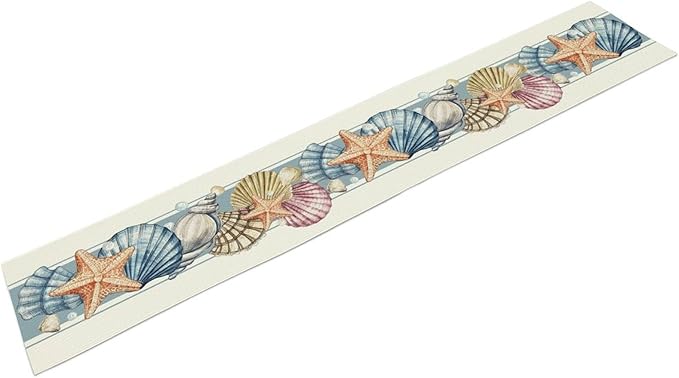 Summer Starfish Table Runner, Blue Sea Coastal Seashell Beach Nautical Starfish Ocean Table Runner Seasonal Holiday Home Kitchen Dining Table for Home Party Decor 13"x108"