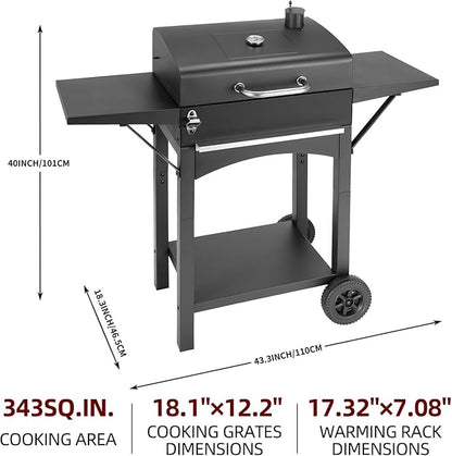 Charcoal Grills Outdoor BBQ Grill with 2 Side Table,Barbecue Grill Smoker with 343 Sq.in.Cooking Area for Outdoor Cooking Backyard Camping Picnics Beach by DNKMOR