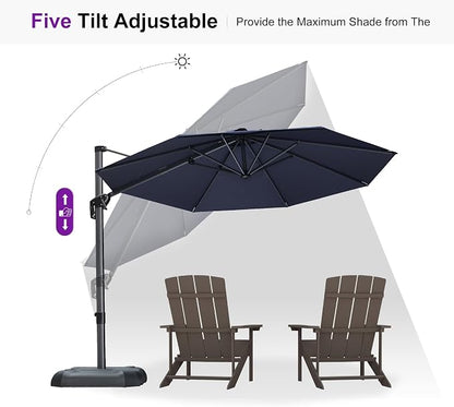 PURPLE LEAF Cantilever Umbrella 10 Feet Round Smooth 360° Rotation Navy | - Image 6