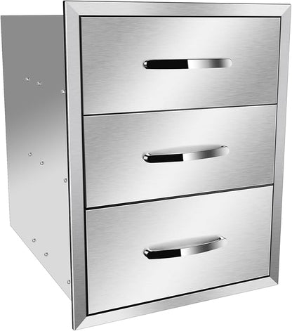 Outdoor Kitchen Stainless Steel Triple Access BBQ Drawers With Handle For BBQ Island Patio Grill Station,Three Drawers