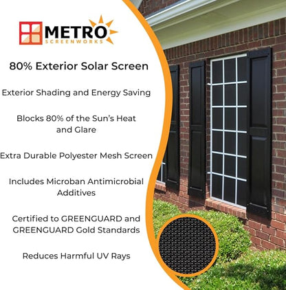 Custom Solar Screens for Windows Exterior 80% Shade - Pre-Framed Solar Window Screen Mesh - Home Improvement for Reduced Glare & Heat - UV Blocker Fabric - Fully-Assembled & Ready to Install