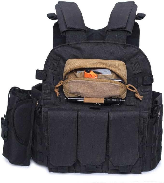 Tactical Modular Pocket Pouch Molle Small Tool Belt Hook Elastic Loops Plate Carrier Military Hunting Vest Mini Bag Outdoor (Black)