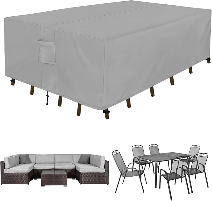 Easy-Going Rectangle Patio Furniture Cover Waterproof Outdoor Dining Table and Chair Cover Anti-UV Outside Sectional Sofa Set Covers (124"L x 71"W x 28"H, Grey)