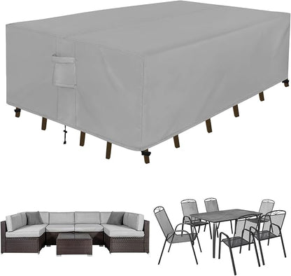 Easy-Going Rectangle Patio Furniture Cover Waterproof Outdoor Dining Table and Chair Cover Anti-UV Outside Sectional Sofa Set Covers (74"L x 47"W x 28"H, Grey)