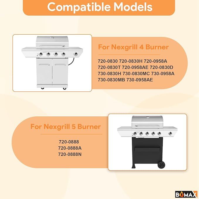 BQMAX Grill Parts for Nexgrill 4 Burner Gas Grill 720-0830H 720-0830 720-0830T, Cooking Grate, Heat Plates Shield and Burner for Nexgrill 4 Burner Replacement Parts for 720-0830h Nexgrill Parts