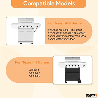 BQMAX Grill Parts for Nexgrill 4 Burner Gas Grill 720-0830H 720-0830 720-0830T, Cooking Grate, Heat Plates Shield and Burner for Nexgrill 4 Burner Replacement Parts for 720-0830h Nexgrill Parts
