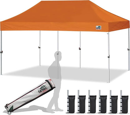 Eurmax USA 10'x20' Pop Up Canopy Tent Commercial Instant Canopies with Heavy Duty Roller Bag,Bonus 6 Sand Weights Bags(Pumpkin Orange)