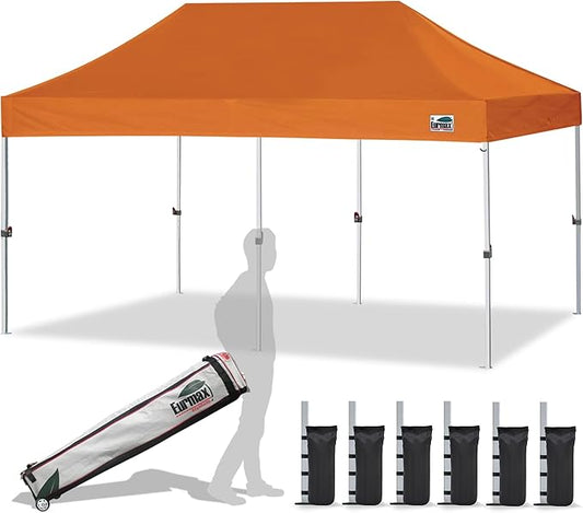 Eurmax USA 10'x20' Pop Up Canopy Tent Commercial Instant Canopies with Heavy Duty Roller Bag,Bonus 6 Sand Weights Bags(Pumpkin Orange)