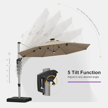 PURPLE LEAF Cantilever Patio Umbrella 10ft Round Solar LED Light, Support to - Image 6