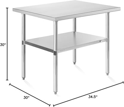 KUTLER Stainless Steel Table 30 x 48 Inches, NSF Heavy Duty Commercial Kitchen Prep and Work Table with Undershelf for Restaurant, Hotel, Home