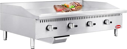 48" Commercial Countertop Griddle, 4 Burners Gas Griddle, 120000 BTU Output, Stainless Steel Flat Top Grill Hot Plate with Natural Gas and Propane Conversion Kit for Restaurant, Food Truck