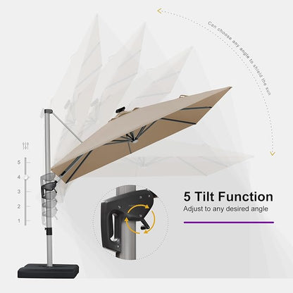 PURPLE LEAF Cantilever Umbrella 9' X 12' Solar LED Light Patio Deck, Support to - Image 5
