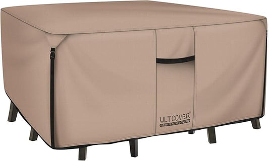 ULTCOVER Square Patio Heavy Duty Table Cover - 600D Tough Canvas Waterproof Outdoor Dining Table and Chairs General Purpose Furniture Cover Size 106 inch