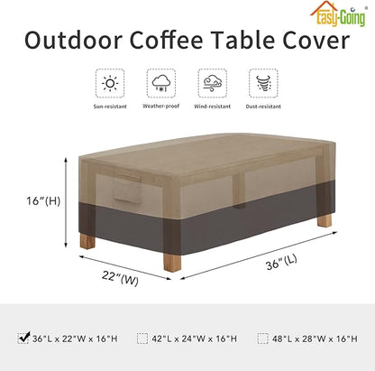 Easy-Going Patio Coffee Table Cover Small Outdoor Rectangular Table Cover, UV Resistant Waterproof Patio Furniture Ottoman Cover (36" Lx22 Wx16 H, Camel/Dark Brown)