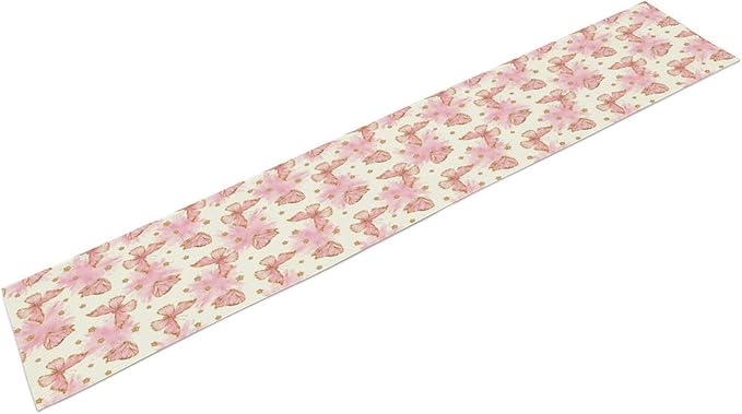 Watercolor Butterfly Table Runner, Cute Pink Butterfly Spring Modern Aesthetics Print Table Runner for Holiday Kitchen Dining Outdoor Home Party 13x70in