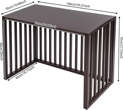Air Conditioner Fence with Top Cover, 4 Panels 39.4 "L x 19.7 "W x 27.6" H Privacy Fence Panels for Outside, Freestanding Metal Trash Can Hider Outdoor, No-Dig Air Conditioner Sun Blocker Kit (Brown)