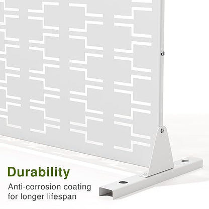 Casaphoria Metal Privacy Screen Outdoor, 72" H x 47" W Freestanding Decorative Privacy Screen for Patio Deck Balcony Garden with Stable Base, White-Square