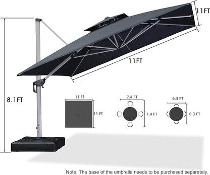 PURPLE LEAF Cantilever Outdoor Umbrella 11' x 11' Large Double Top, 3-Yr - Image 9
