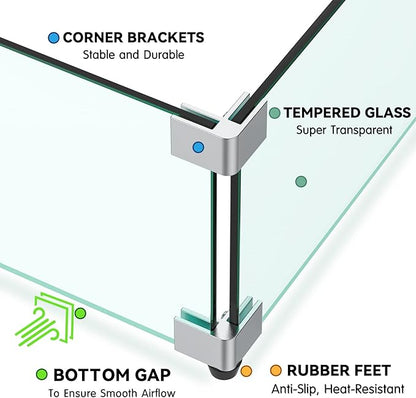 Skyflame Fire Pit Tempered Glass Wind Guard for Outdoor Linear Fire Pits, Thick/Clear Steady Feet Tree Gas Pit Guard / 78" x 11" Glass Shields for Propane, Outside Patio