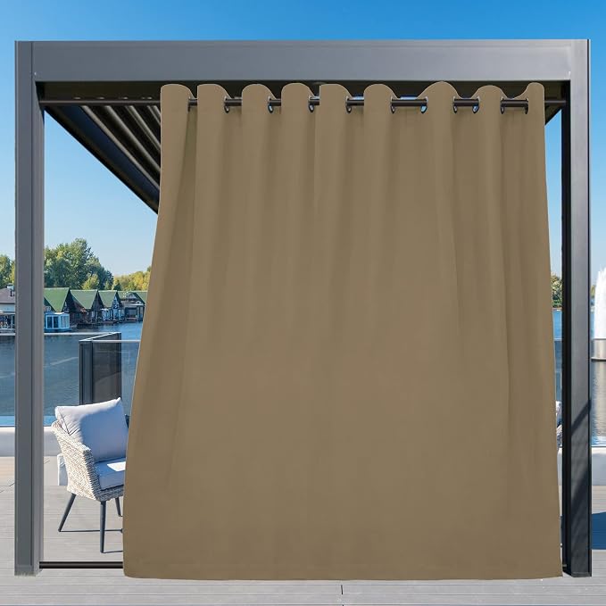 Easy-Going Outdoor Curtains for Patio 1 Panel, 150x84 inch, Khaki | Waterproof - Image 3