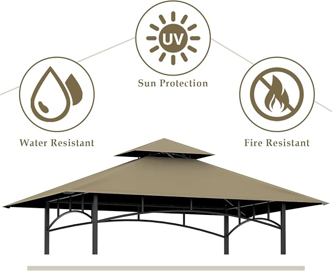 5x8Ft Grill Gazebo Replacement Top, Khaki Canopy Top Cover Only | Double-Layer - Image 2