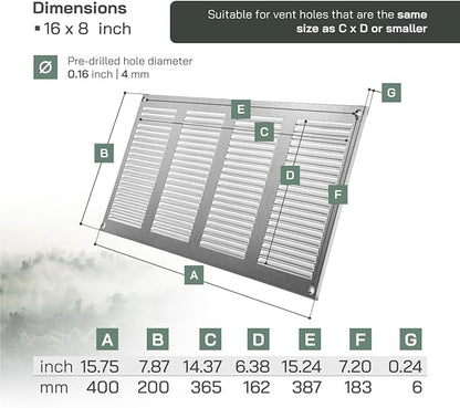 Vent Systems 16" x 8" Inch (Overall Dimensions) Pack of 10 - Galvanized - Air Vent Cover Metal Air Return Grill - Built-in Pest Guard Screen - HVAC Vent Duct Cover for Home Improvement