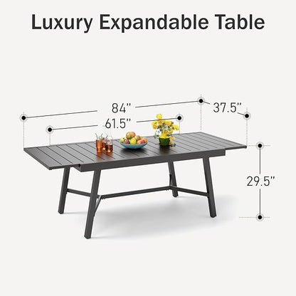 PHI VILLA Expandable Patio Dining Table Metal Outdoor Table for 6-8 Person Lawn Garden Bistro Rectangular Table, with Adjustable Legs, Black