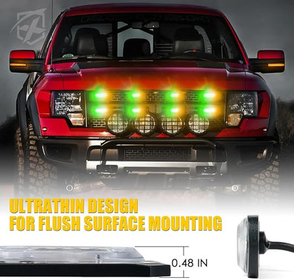 Xprite Amber Green LED Surface Mount Strobe Lights Kit, w/Control Panel Emergency Safety Warning Flashing Grille Cop Marker Light Assembly for Vehicles Trucks ATV UTV Motorcycle 8PCS