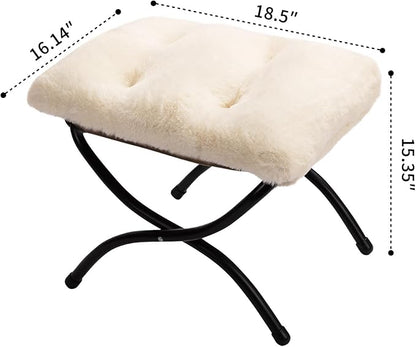 HollyHOME 15"(H) Folding Footrest Stool, Upholstered Small Foldable Ottoman, Accent Padded Sofa Foot Stool for Lazy Chair, Metal Frame Portable Foot Rest Ottoman for Home, Living Room, Bedroom, Beige
