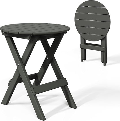 Costaelm Paradise HDPE Outdoor 24.5 Inch Round Portable Folding Patio Dining Table, Gray