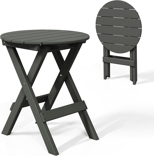 Costaelm Paradise HDPE Outdoor 24.5 Inch Round Portable Folding Patio Dining Table, Gray