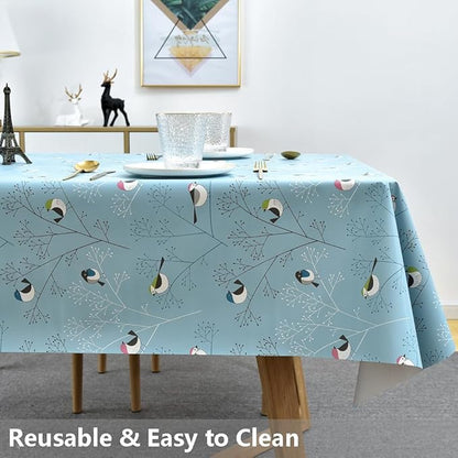 TruDelve Heavy Duty Vinyl Tablecloths Plastic Table Cloths Waterproof Tablecloth Outdoor Table Cloths for 8 Foot Rectangle Tables (108'' x 54'', Birds-2)