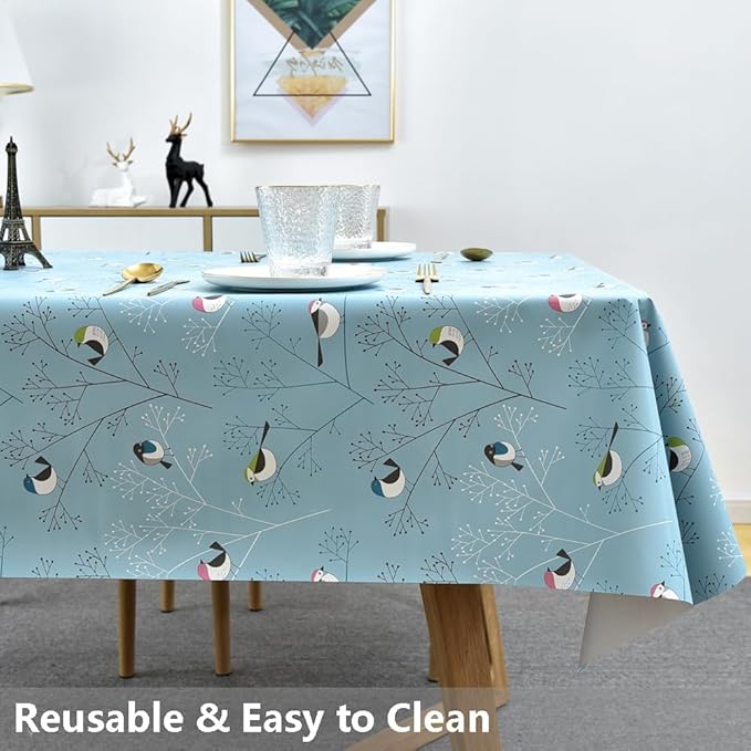 TruDelve Heavy Duty Vinyl Tablecloth Rectangle Plastic Table Cloth Oilcloth Waterproof Outdoor Tablecloths Picnic Table Covers (78'' x 54'', Birds-2)