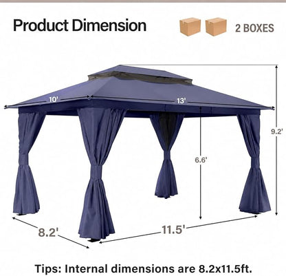 10'x13' Outdoor Gazebo, Heavy Duty Metal Frame Patio Canopy - Image 2