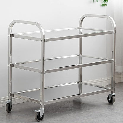 uyoyous 3 Tier Stainless Steel Utility Cart 37"x20"x37" Commercial Heavy Duty Rolling Cart Food Storage Service Trolley with 360°Rotatable Wheels for Kitchen Hotel Restaurant Home Use