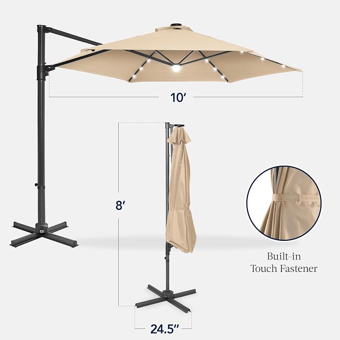 Best Choice Products 10ft Solar LED Offset Cantilever Hanging Market Patio - Image 2