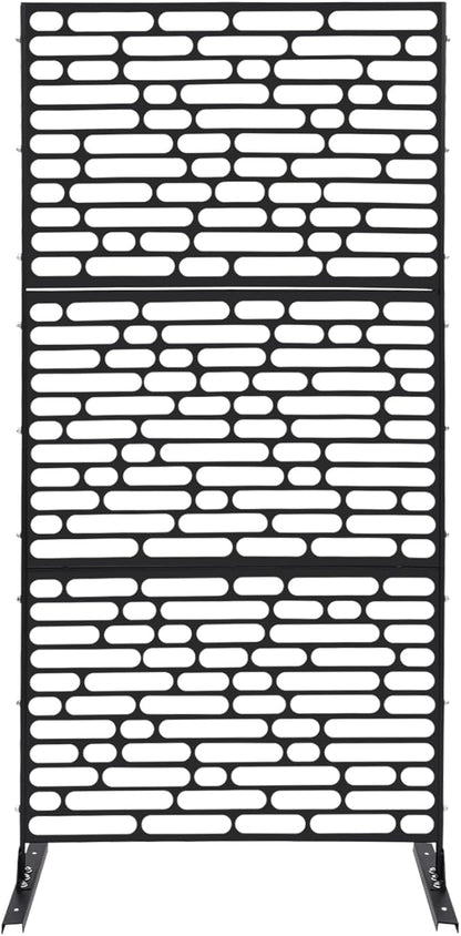 75" H×35" W Decorative Outdoor Privacy Screen with Stand, Outdoor Decor Privacy Fence Screen Metal Fence Panels, Free Standing Metal Divider for Patio Lawn Deck (Black-Oval)