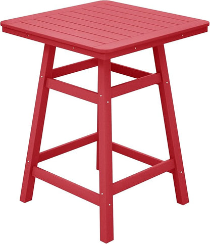 Costaelm Outdoor Bar Table, 37" Counter Height Square Patio Cocktail Bar Table with Umbrella Hole, Patio Bistro Dining Pub Table for Front Porch Deck Backyard Garden, Red