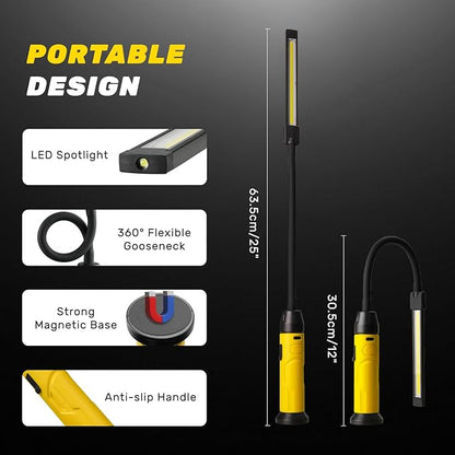 Rechargeable LED Work Light with Flexible Gooseneck, Up to 1000 Lumens 3 Modes Magnetic Work Light, Mechanic Light with Magnetic Base for Work Bench, Lathe, Car Repair, Grill Light, Emergency