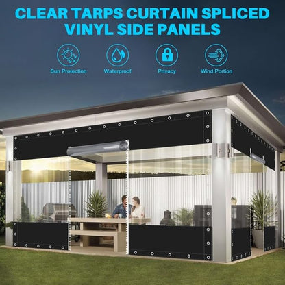 Clear Vinyl Curtains with Zippered Entry, 23oz Heavy Duty Waterproof Anti-UV and Tear-Resistant Tarpaulin with Grommets, Weatherproof Panels for Porch, Pergola, Gazebo, Balcony, Patio, Enclosure