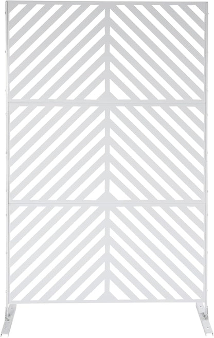 75" H×35" W Decorative Outdoor Privacy Screen with Stand, Outdoor Decor Privacy Fence Screen Metal Fence Panels, Free Standing Metal Divider for Patio Lawn Deck (White-Twill)
