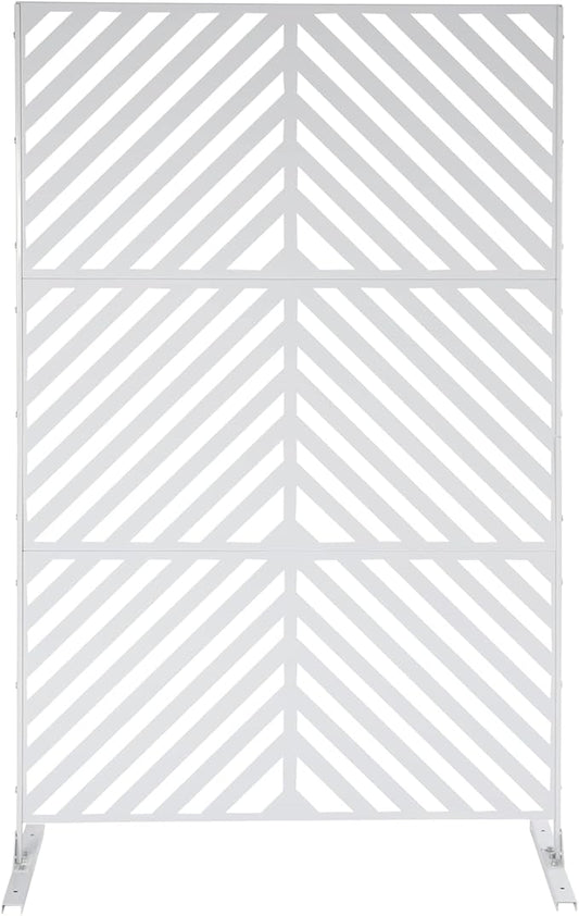 75" H×35" W Decorative Outdoor Privacy Screen with Stand, Outdoor Decor Privacy Fence Screen Metal Fence Panels, Free Standing Metal Divider for Patio Lawn Deck (White-Twill)