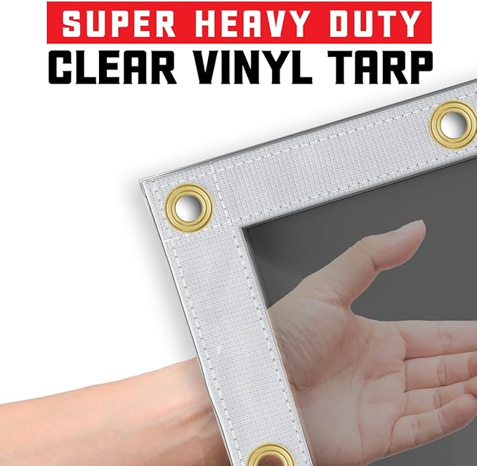Core Tarps 20 Mil Extreme Heavy Duty Clear Tarp with Gromments - 20x30ft Super Clear Tarps Heavy Duty Waterproof Vinyl Tarpaulin, Transparent Tarp for Outdoor, Camping & Construction, Clear Grey