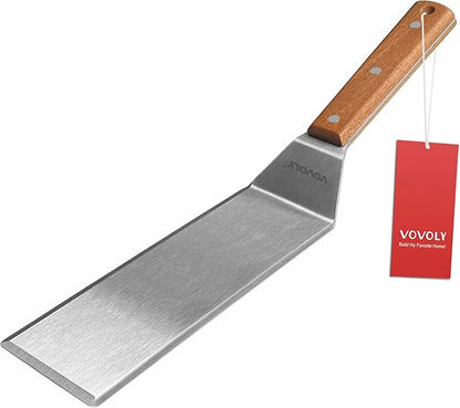 Stainless Steel Metal Spatula, Long Griddle Spatula, Hamburger Smasher Turner Scraper - Pancake Flipper - BBQ Turner and Flat Top Griddle Fliiper - Commercial Grade,3x8 inch