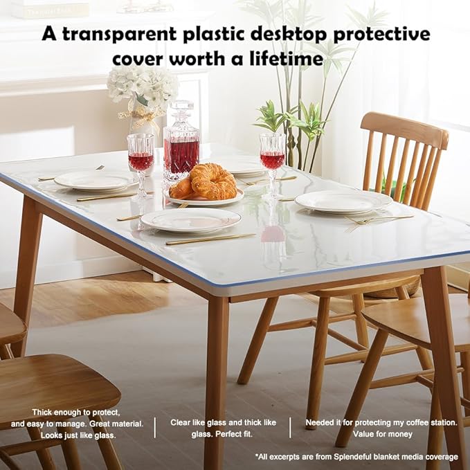 Rectangle 17x34 Inch Clear PVC Table Top Protector 1.5mm Thick Plastic Waterproof Desk Cover Pad Tablecloth for Dining Coffee Table Writing Desk Side End Table Night Stand Dresser Vanity Decor