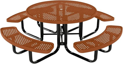 COATEDOUTDOORFURNITURE Heavy-Duty Portable Outdoor Kids Table with Umbrella Hole, Punched Steel Kids Picnic Table, Commercial-Grade, Made in America (46 in, Round, Childrens, Textured Copper)