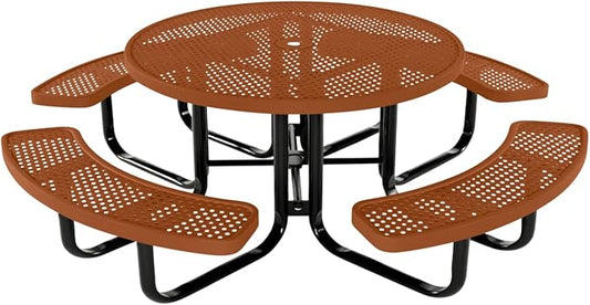 COATEDOUTDOORFURNITURE Heavy-Duty Portable Outdoor Kids Table with Umbrella Hole, Punched Steel Kids Picnic Table, Commercial-Grade, Made in America (46 in, Round, Childrens, Textured Copper)